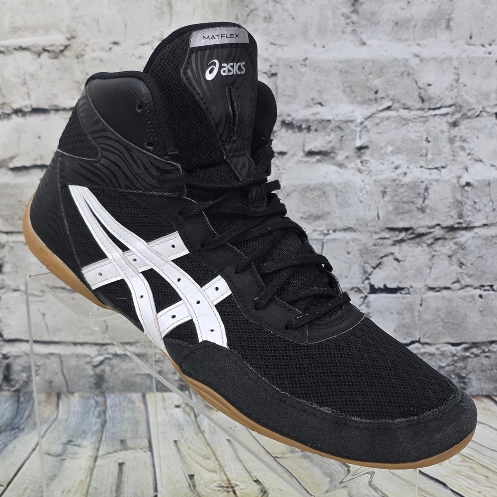 Asics Matflex 6 Wrestling Shoes Mens 12 Black White Gum Sole 1081A051 Sneakers